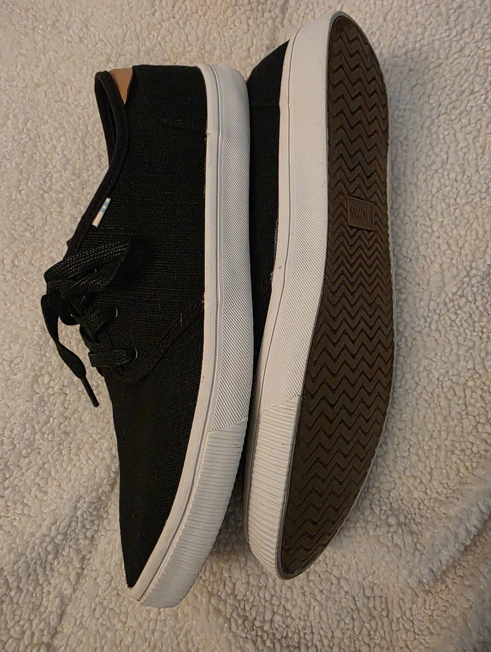 Toms Men's Black Canvas Boat Shoes with White Sole
